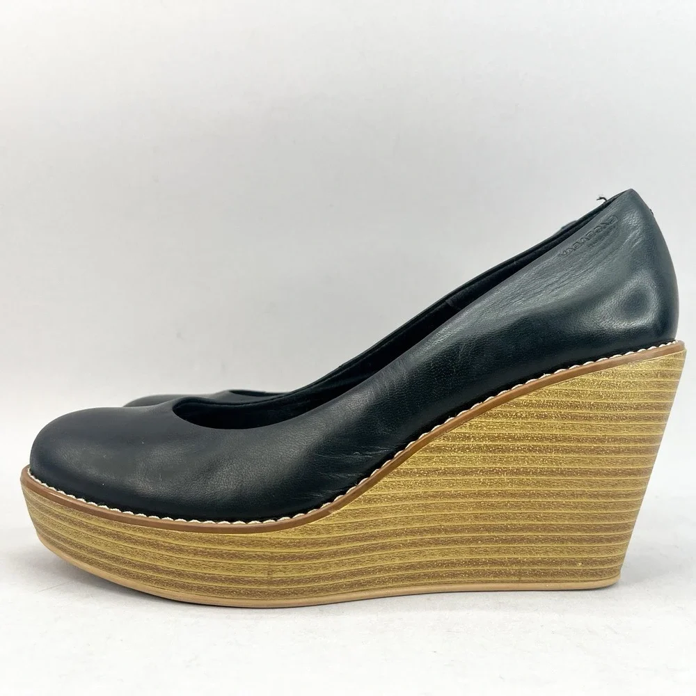 Vagabond Womens 39 9 Florence Pumps Wedge Shoes Black Leather Slip On High Heels